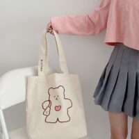 Холщовая сумка с милым медведем и вышивкой Холщовые сумки каваи