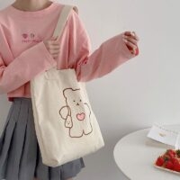 Süße Canvas-Zehentasche mit Bärenstickerei Canvas-Taschen kawaii