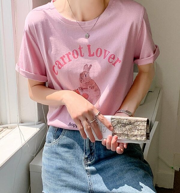 Розовая футболка с принтом кролика Kawaii Мультфильм каваи