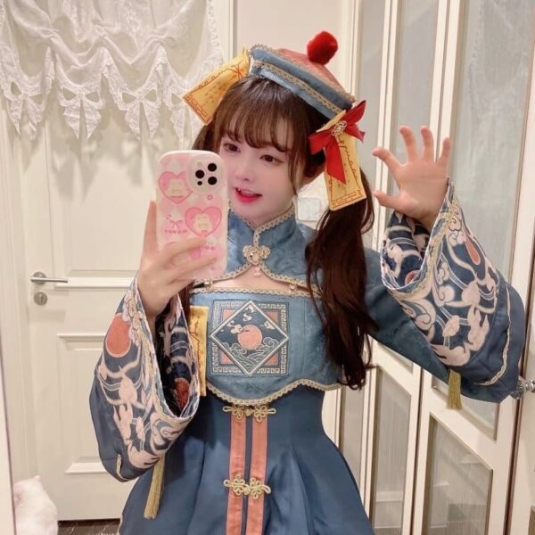 Conjunto de vestido de lolita de cosplay de zombie dulce de estilo chino de Pascua anime kawaii