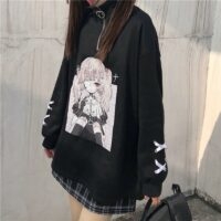 Kawaii japońskie ciemne dziewczęce bluzy w stylu College Kawaii anime