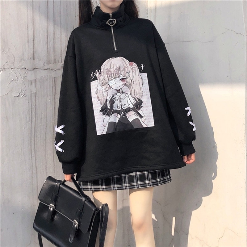 Compra online de Moletom feminino anime com estampa japonesa harajuku mangá  kawaii fofo com capuz streetwear