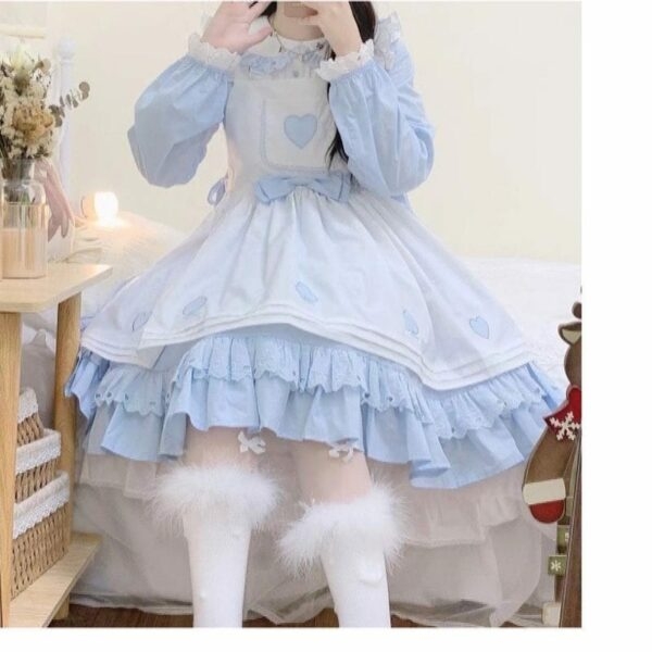 Kawaii niebieski zestaw sukienek Lolita z kołnierzykiem dla lalek Alice Alicja kawaii