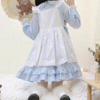 Kawaii niebieski zestaw sukienek Lolita z kołnierzykiem dla lalek Alice Alicja kawaii