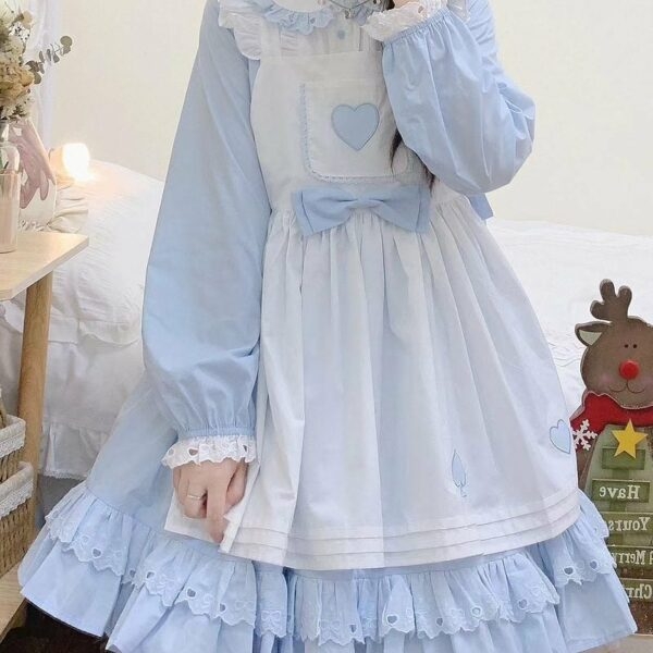 Conjunto de vestido Lolita com gola de boneca Kawaii azul Alice Alice kawaii