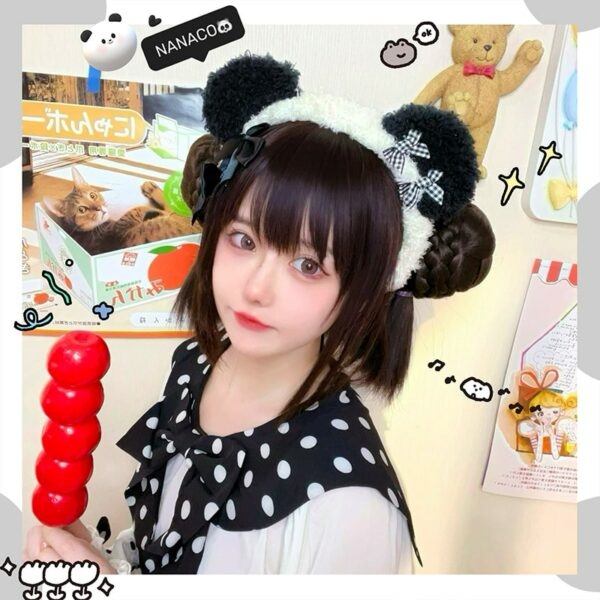 Fascia per capelli in peluche con fiocco di panda carino Kawaii