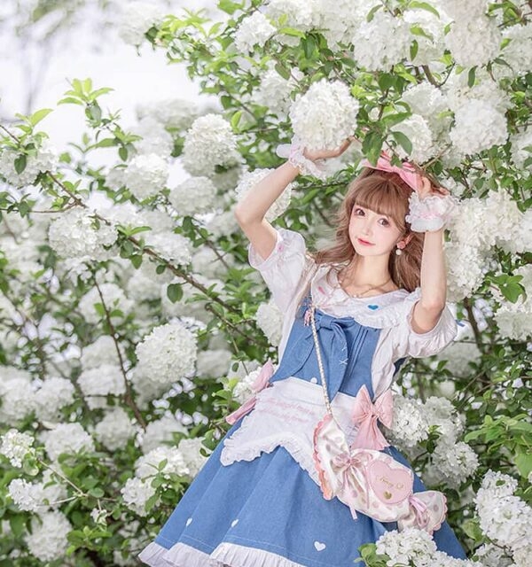 Conjunto de vestido Lolita de mezclilla de verano dulce lindo Kawaii