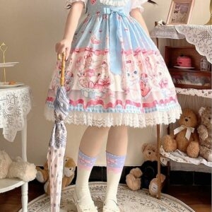 Kawaii Kitty Print geknoopte Lolita JSK-jurk