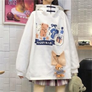 Sudadera con capucha con estampado de oso de dibujos animados dulce Kawaii