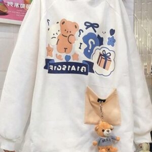 Sudadera con capucha con estampado de oso de dibujos animados dulce Kawaii Oso de dibujos animados kawaii