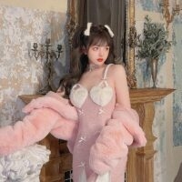 Kawaii snoepjes roze hart pluche mini-jurk Buig kawaii