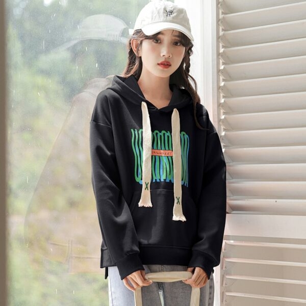 Korean Loose Printing Short Hooded Sweater - Kawaii Fashion Shop | Cute ...