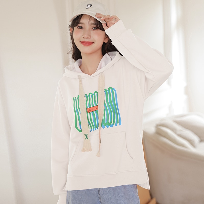 Korean Loose Printing Short Hooded Sweater - Kawaii Fashion Shop | Cute ...