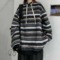 Suéter suelto a rayas retro coreano Kawaii de punto
