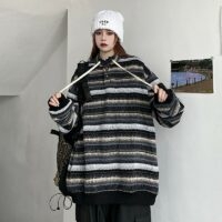Suéter pulôver solto listrado retrô coreano Kawaii de malha