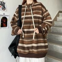 Koreansk Retro Randig Lös Pullover Tröja Stickad kawaii