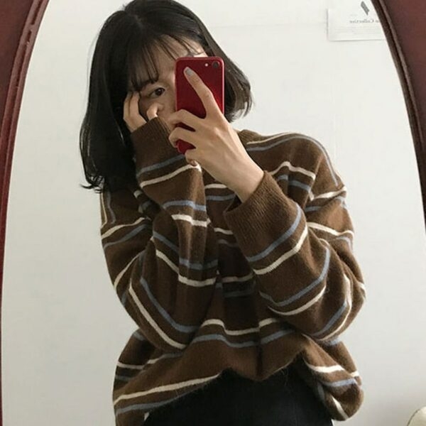Полосатый пуловер с круглым вырезом Harajuku Харадзюку кавайи