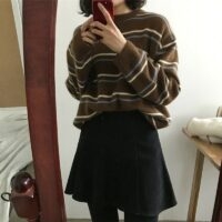 Suéter tipo jersey con cuello redondo y rayas Harajuku harajuku kawaii