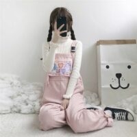 카와이 일본 소프트 소녀 코듀로이 작업복 올 매치 카와이