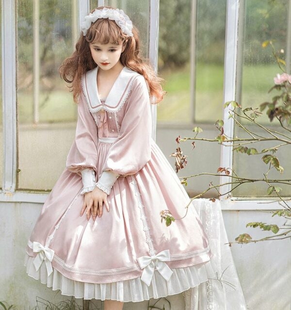 Sukienka Lolita z długimi rękawami i uszami króliczka jesienne kawaii