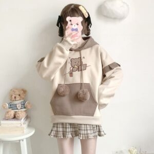 Cute Bear Soft Girl Style Fake Two-Piece Hoodie autumn kawaii