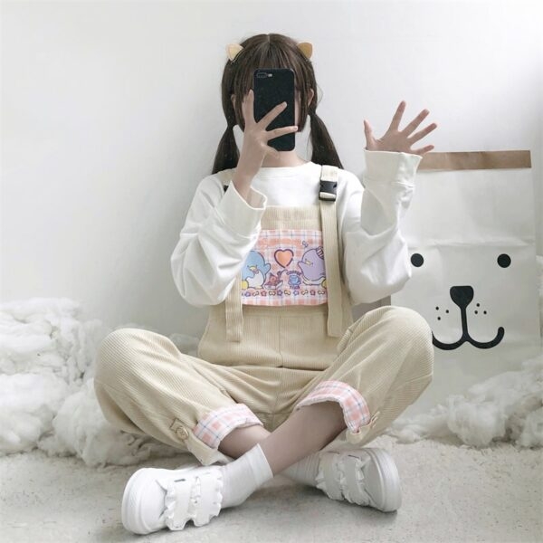Salopette japonaise en velours côtelé pour fille douce Kawaii Kawaii tout-match