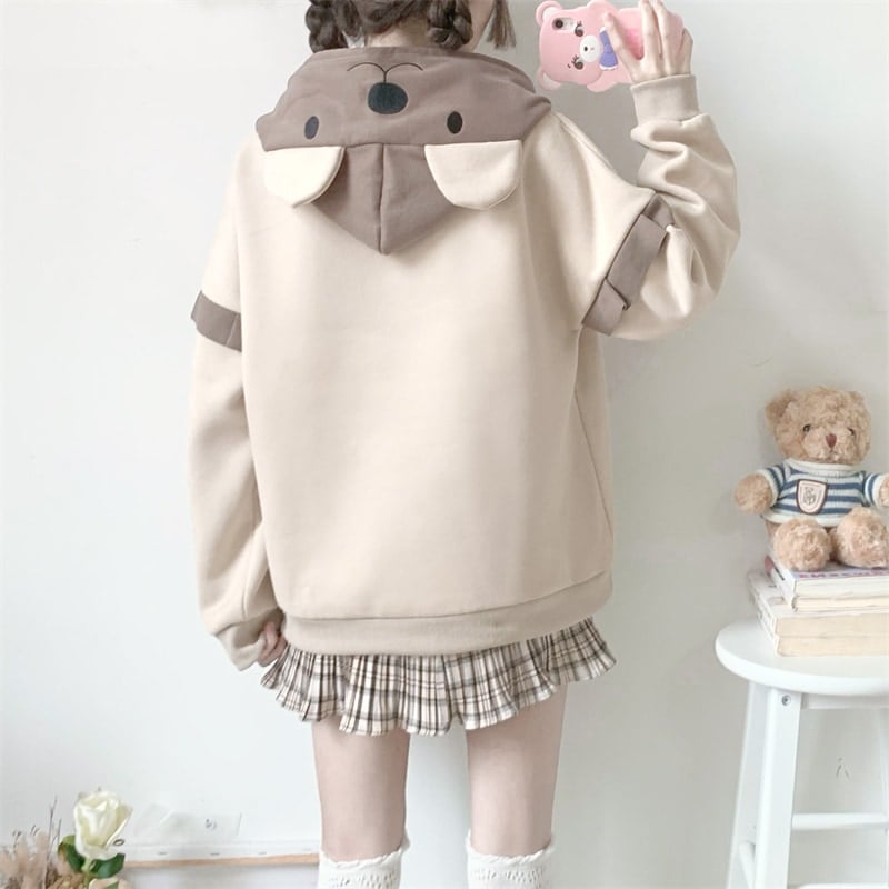Cute Bear Soft Girl Style Fake Two-Piece Hoodie - Kawaii Fashion Shop