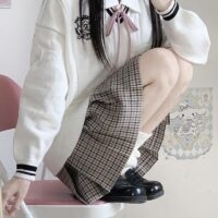 Suéter pulôver bordado com decote em V estilo formal Kawaii bordado