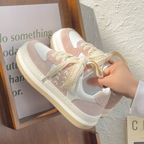 أحذية Kawaii لوليتا الوردي منصة بيضاء مسطحة كاواي كوري