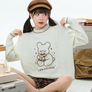 Pull doux pour fille, ours mignon, pull ours kawaii
