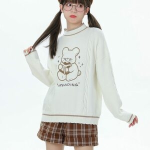 Soft Girl Cute Bear Pullover Sweater bear kawaii