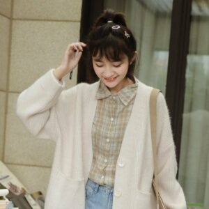 Soft Girl Style White Knitted Cardigan