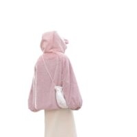 Casaco curto rosa fofo estilo menina japonesa macia casaco de algodão kawaii