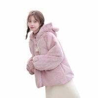 معطف قصير وردي لطيف على شكل فتاة ناعمة يابانية معطف من القطن كاواي