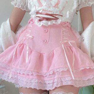 Kawaii Pink Corduroy Babydoll Skirt coquette aesthetic kawaii