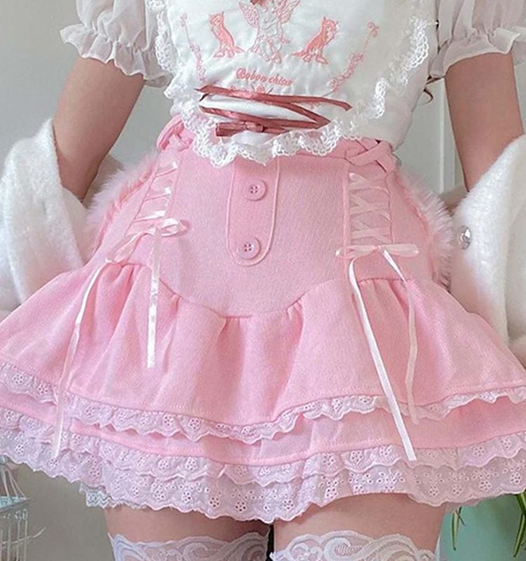 Kawaii Pink Corduroy Babydoll Skirt - Kawaii Fashion Shop  Cute Asian  Japanese Harajuku Cute Kawaii Fashion Clothing