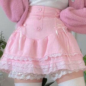 Falda Babydoll de pana rosa Kawaii coqueta estética kawaii