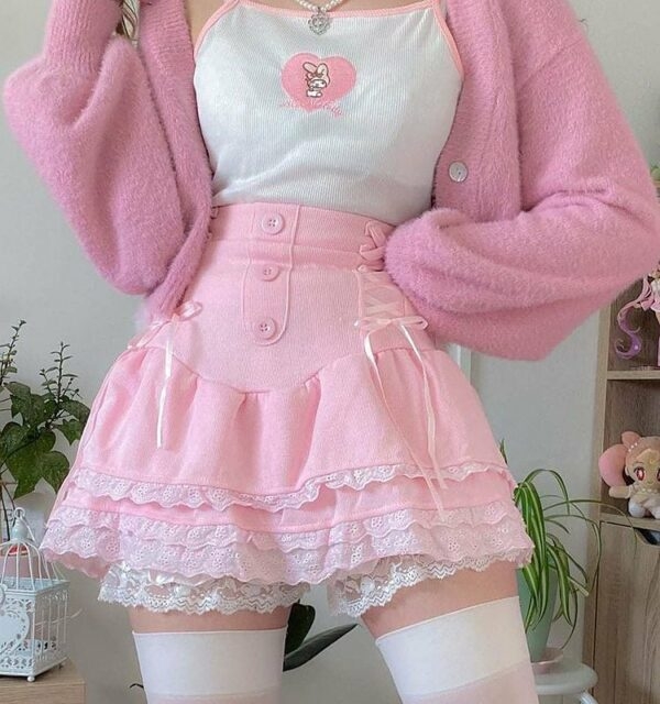 かわいいピンクのコーデュロイベビードールスカートコケット美学かわいい