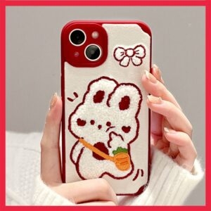Kawaii pluszowy haftowany królik etui na iPhone'a jesień kawaii