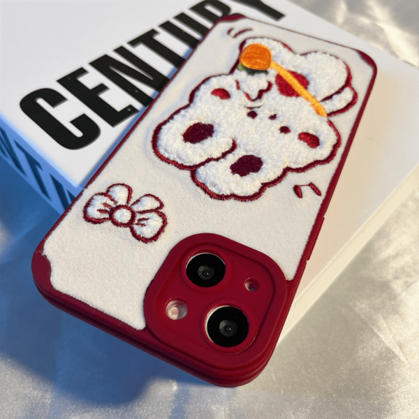 Kawaii pluszowy haftowany futerał na iPhone'a z królikiem jesienne kawaii