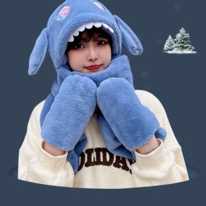 Kawaii Soft Girl Ears Move Luvas de lenço de pelúcia com capuz Dinossauro kawaii