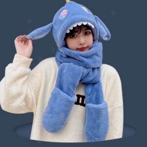 Kawaii Soft Girl Ears Move Luvas de lenço de pelúcia com capuz Dinossauro kawaii