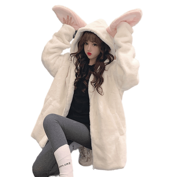 Cappotto di peluche Kawaii carino coniglio bianco carino