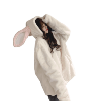 카와이이 귀여운 흰 토끼 플러시 코트 코트 카와이