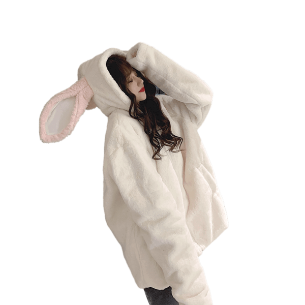 카와이 귀여운 흰 토끼 플러시 코트 귀여운