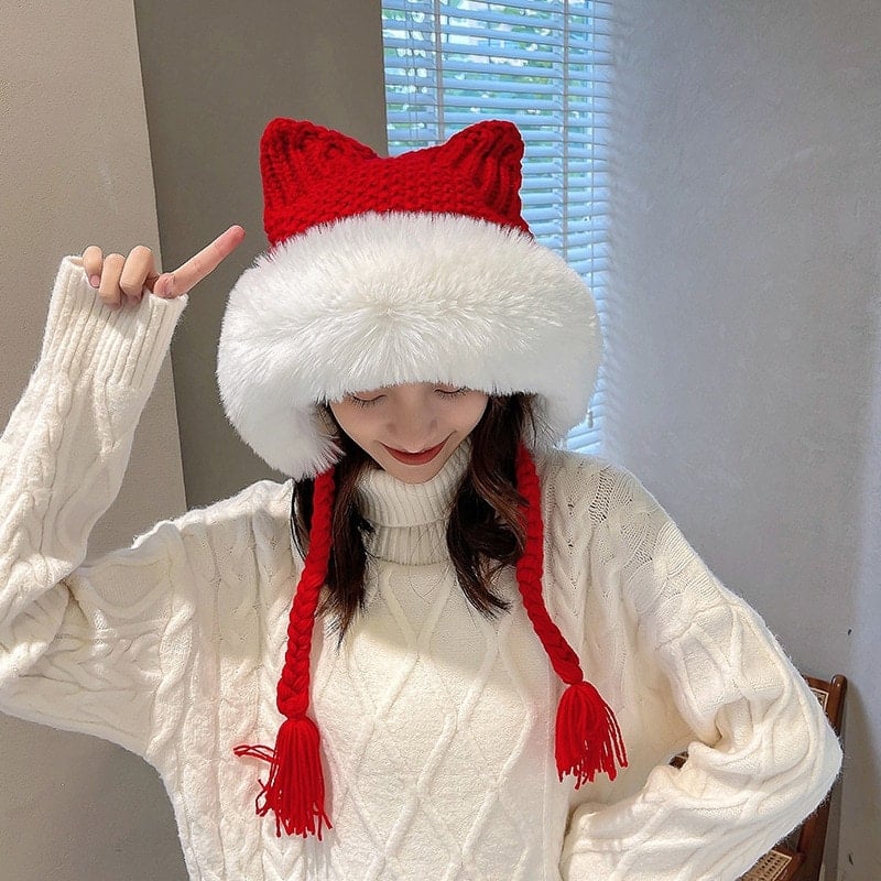 Japanese Student In Fuzzy Cat Ear Hat w/ Comme Ca Du Mode Coat