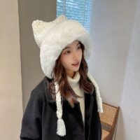 Capuchon de chapeau en laine en peluche oreilles de chat Kawaii Minou kawaii