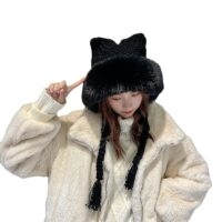 Capucha de sombrero de lana de felpa con orejas de gatito Kawaii gatito kawaii
