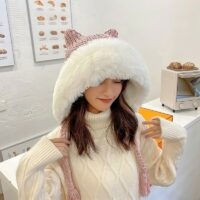 Capucha de sombrero de lana de felpa con orejas de gatito Kawaii gatito kawaii