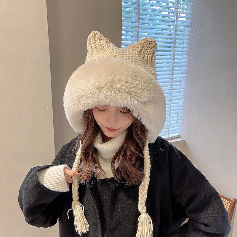 Kawaii Kitty Ears Plush Wooly Hat Hood - Kawaii Fashion Shop | Cute ...